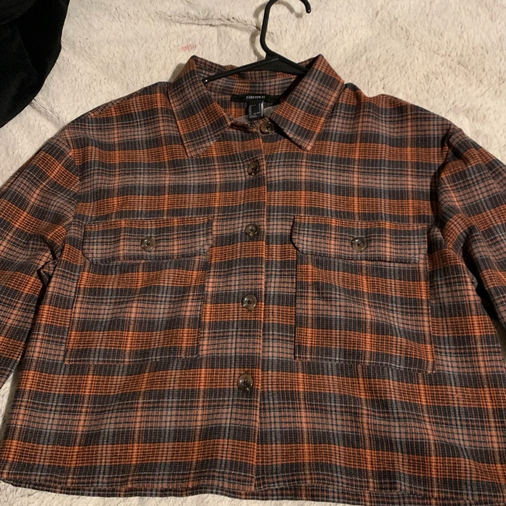 small, cropped flannel long sleeve crop top